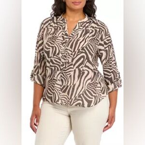 NWT ZAC & RACHEL Plus Size Roll Tab Henley Woven Shirt